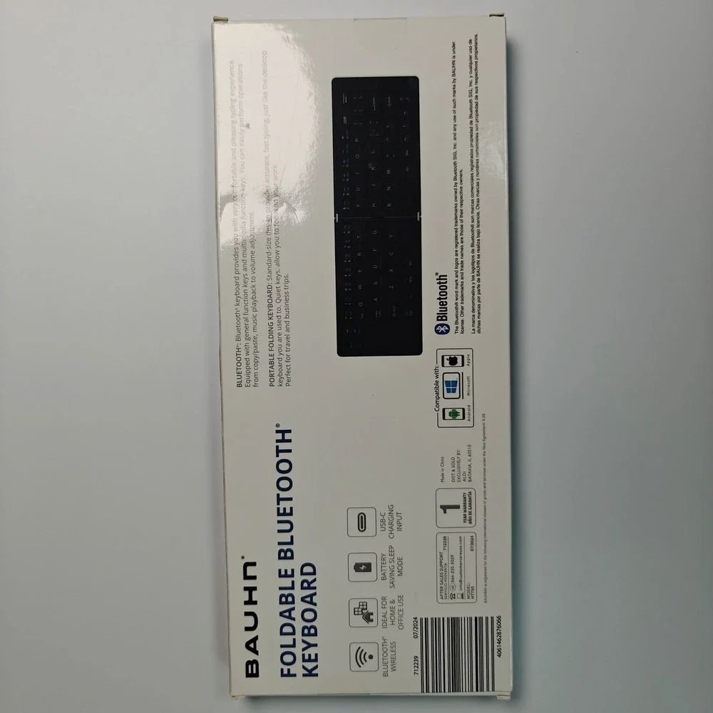 Bauhn Foldable Bluetooth Keyboard HT720 Black Portable Wireless USB-C New